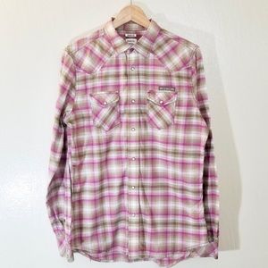 Diesel Mens Pink Check Long Sleeve Button Shirt L